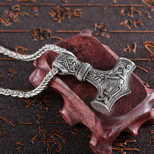 Miniatura 3 de LANGHONG Collar de martillo vikingo con cuerno de Dios joyería de talismán Mjolnir