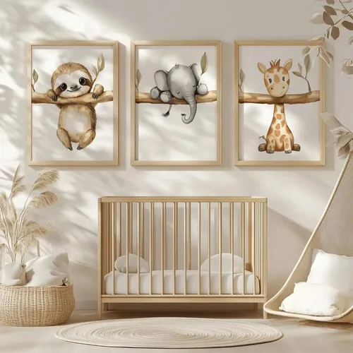 Miniatura 3 de Decoración artística de pared de animales para guardería, imágenes de la habitación del bebé, safari de la selva, lienzo para decoración de pared