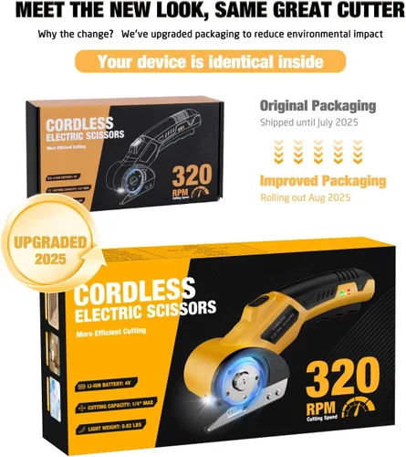Miniatura 9 de Tijeras Eléctricas Inalámbricas: Cortador de Cartón Recargable de 4V, 3 Cuchillas, Bloqueo de Seguridad y Luz LED, Cortador de Caja para Cartón