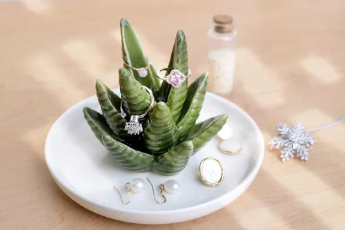 Miniatura 4 de PUDDING CABIN Soporte para anillos de aloe, plato para anillos de cactus, bandeja para joyas para anillos, aretes, collar, regalo de Navidad