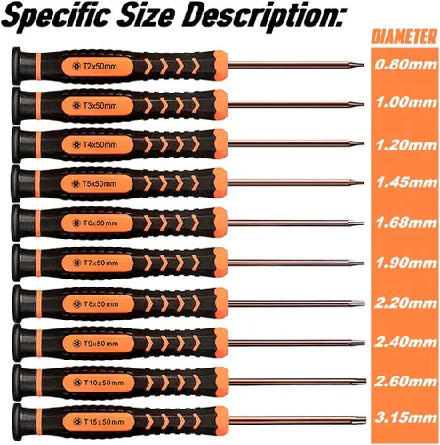 Miniatura 7 de TECKMAN - Juego de destornilladores Torx T2-T15, 10 piezas magnéticas de seguridad Torx pequeños con T2 T3 T4 T5 T6 T7 T8 T9 T10 T15 Juego