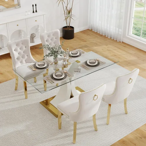 Miniatura 33 de Moderno juego de comedor de cristal de lujo para 6, 63 pulgadas, juego de vajilla rectangular minimalista grande para 6, juego de mesa de cocina
