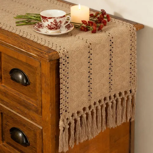 Miniatura 25 de FEXIA Camino de Mesa Negro con Borlas de 72 Pulgadas Macramé Boho Estilo Granja Camino de Mesa para Decoración de Dormitorio y Comedor