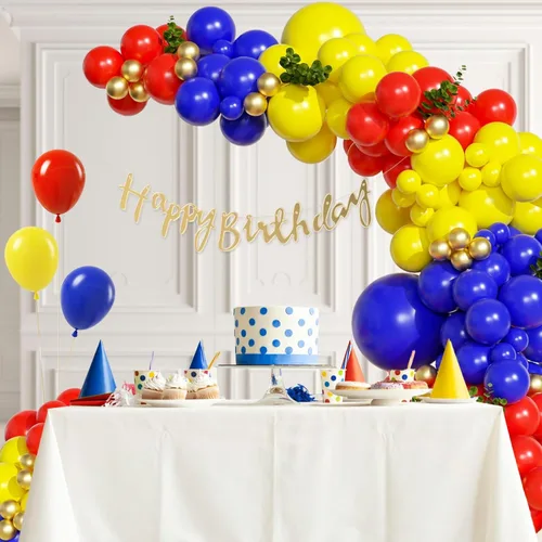 Miniatura 7 de Kit de guirnalda de arco de globos rojos, azules y amarillos, 131 piezas para decoraciones de fiesta de cumpleaños