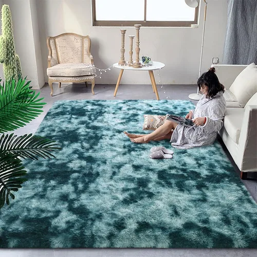 Miniatura 19 de DweIke Alfombras Shag Esponjosas Azules para Dormitorio Sala de Estar, 5x8 Grande Suave Felpa Tie-Dye Azul Cielo para Niñas y Niños, Alfombra Azul