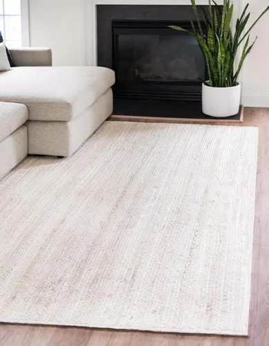 Unique Loom Colección Jute Trenzado - Alfombra de área Dhaka (7' 1" x 10' Rectángulo, Blanco)
