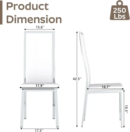 Miniatura 2 de Juego de 4 sillas de comedor modernas - Piel sintética blanca con patas de metal cromado plateado, diseño de respaldo alto curvo y acolchado tipo