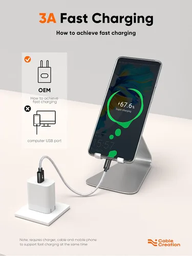 Miniatura 4 de CableCreation Cable corto USB a USB C de 6 pulgadas, carga rápida USB A a USB C, cable trenzado USB C macho a USB macho para banco de energía, Negro