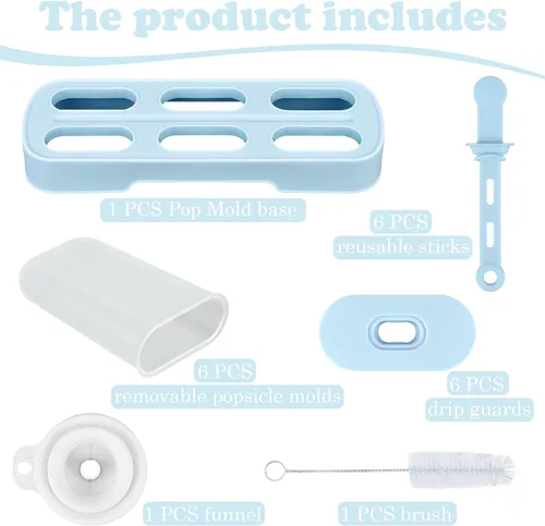 Miniatura 5 de WMKGG Juego de moldes para paletas, 6 moldes para paletas de hielo, molde de helado casero con palos, máquina para hacer paletas (azul)