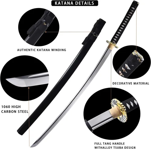 Miniatura 2 de Katana afilada hecha a mano, arcilla tradicional de acero templado 1060/9260/T10, espada Katana real de espiga completa, auténtica espada samurái