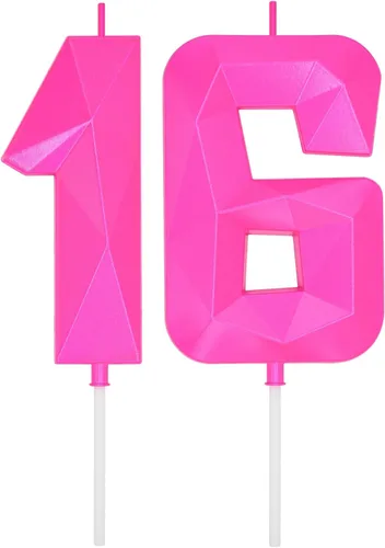 Miniatura 335 de DERVENTA Velas de cumpleaños con números grandes, 3D, color rosa, 3.7 pulgadas, decoración para tartas de fiesta, 1 pieza (número 3 rosa)