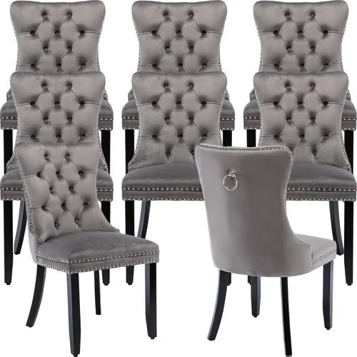 Miniatura 110 de Velvet Dining Chairs Set of 2, Tufted High Chairs with Nailhead Trim, Pull Ring, Black Solid Wood Legs, Elegant Upholstered Accent Chairs for Dining