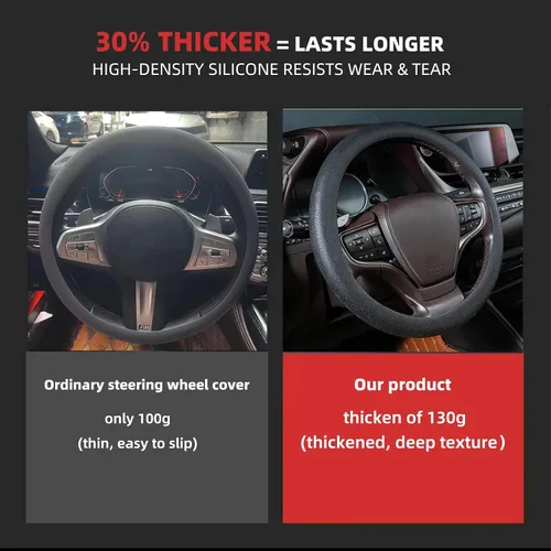 Miniatura 2 de Funda de volante de silicona elástica universal 30% más gruesa para volantes de 14", 15" y 16" - Agarre antideslizante y control mejorado