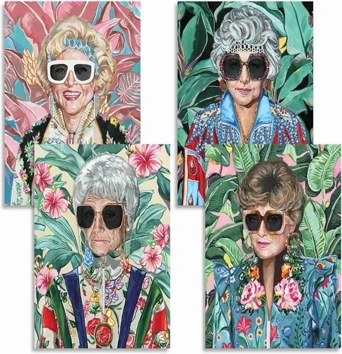 Arte de pared de moda de los 80 con diseño dorado, póster para dormitorio de chicas, pintura en lienzo de chicas dorada, impresiones (conjunto de 4