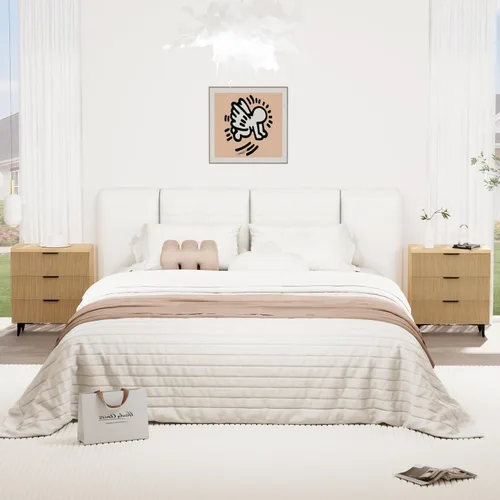 Miniatura 38 de Royal Windsor Mesita de noche acanalada con 3 cajones, mesa auxiliar lateral, armario de almacenamiento de acento, mesita de noche moderna