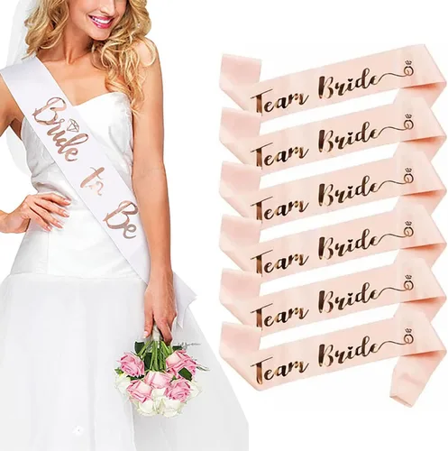 Banda de novia del equipo, 6 bandas de novia del equipo + 1 banda de novia para novias, bandas de damas de honor, bandas de oro rosa, decoración de