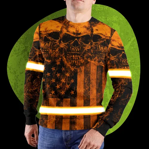 Miniatura 6 de Camiseta de alta visibilidad con bandera de EE. UU., con nombre personalizado, ropa de trabajo de seguridad reflectante, caminantes Calavera