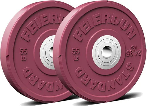 Miniatura 14 de FEIERDUN Disco de Peso Olímpico con Parachoques de Color de 2 Pulgadas para Entrenamiento de Fuerza - 100% Goma Virgen