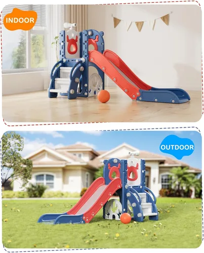 Miniatura 7 de XJD Tobogán 7 en 1 para niños pequeños de 12 a 36 meses, nueva actualización con golf, aro de baloncesto para juegos en interiores y exteriores