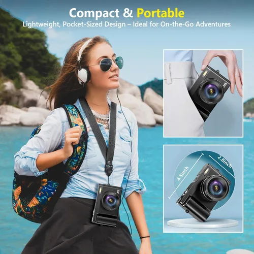 Miniatura 5 de Cámara digital 4K para enfoque automático de fotografía, cámara de vlogging WiFi mejorada de 64 MP para YouTube con pantalla abatible de 180° de 3