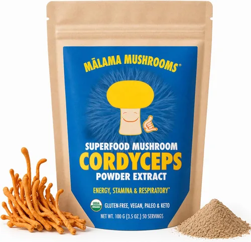 Miniatura 10 de Polvo de extracto de 8 hongos por Malama, mezcla orgánica de hongos corporales con melena de león, reishi, cordyceps, chaga, cola de pavo