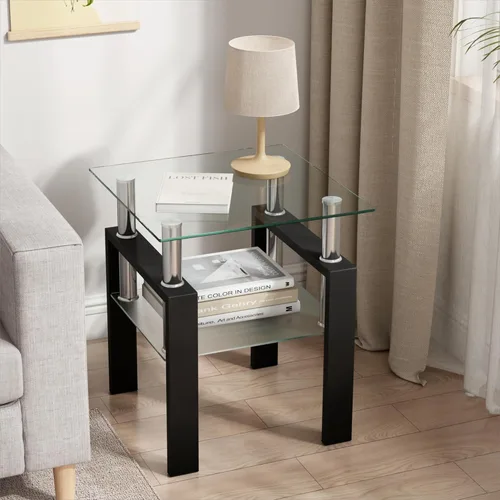 Miniatura 10 de Mesa auxiliar moderna de vidrio templado, mesa de centro cuadrada para sala de estar, mesa de té de cristal, mesa auxiliar de sofá