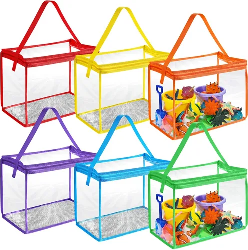 Chunful Paquete de 6 bolsas grandes de almacenamiento de juguetes, organizador de rompecabezas de PVC transparente colorido para niños y niñas,