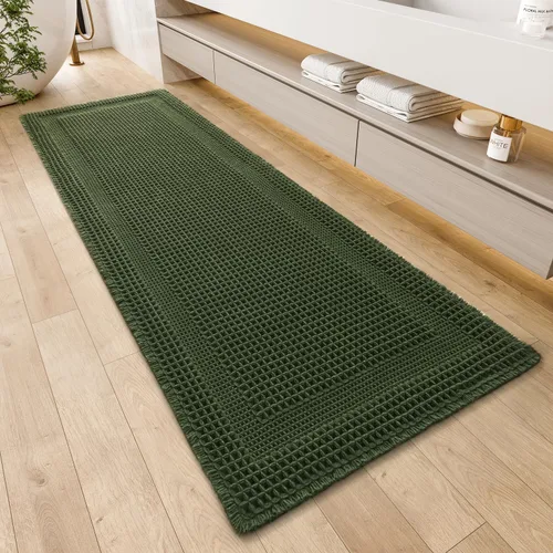 Miniatura 10 de AMOAMI Alfombra de Baño con Textura Waffle, Alfombras de Baño Absorbentes para Baño Antideslizantes, Alfombras de Baño Lavables a Máquina con Borlas