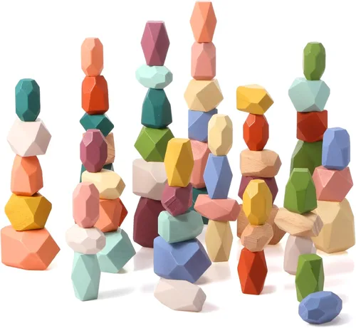 Jenaai 60 piezas de rocas apilables Montessori coloridas piedras de equilibrio de madera para cesta de Pascua, bloques educativos de aprendizaje
