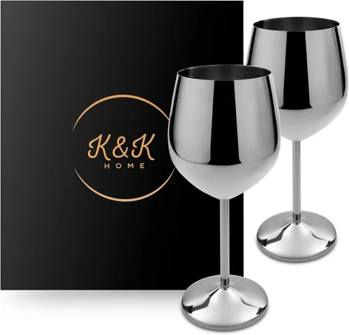 Miniatura 14 de K&K Home Copas de vino irrompibles de acero inoxidable cromado negro, 18 onzas, juego de 2 copas de vino de metal de colores, perfectas