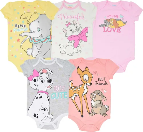 Disney Classics The Aristocats Lion King Winnie the Pooh Pixar Toy Story - Paquete de 5 mamelucos para recién nacidos a bebés