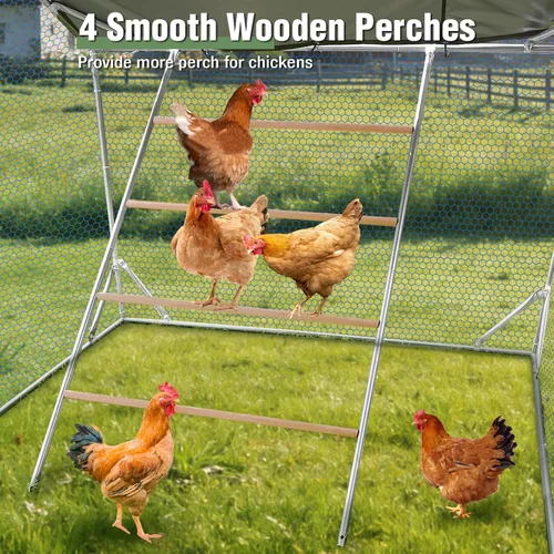 Miniatura 4 de Gallinero grande de metal con cubierta impermeable, jaula para aves de corral para caminar al aire libre con perca de gallo, corralito