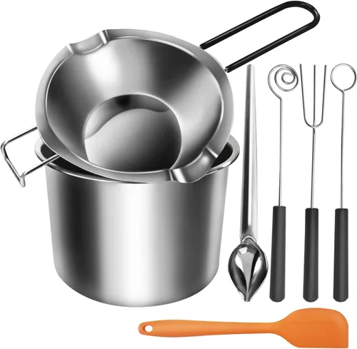 Artcome Juego de ollas para derretir doble caldera, 20.3 fl oz/0.6 cuartos de galón, olla de acero inoxidable de 54.1 fl oz/1.7 cuartos de galón,
