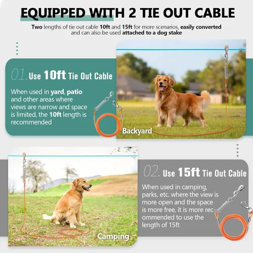 Miniatura 3 de Sistema de Trolley Profesional para Perros Corredores, Línea de Zip Resistente y Ajustable de 30 pies para Perros con Amarres de 10 y 15 pies