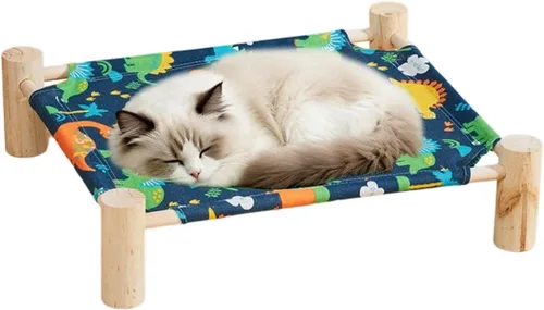 Miniatura 3 de Cat Hammock Bed - Removable Pet Cot, Wood Elevated Cat Bed, Breathable Sleeping Hammock, Indoor Outdoor Pet Lounge for Home Living Room Apartment B