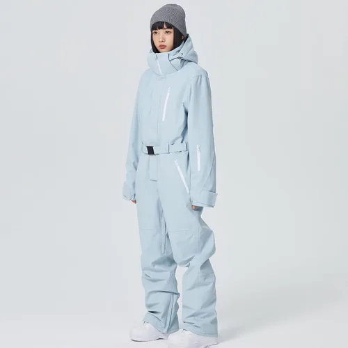 Miniatura 8 de ALSOGO Traje de esquí de una pieza para mujer, overol impermeable con aislamiento para nieve, con cinturón desmontable para deportes de nieve
