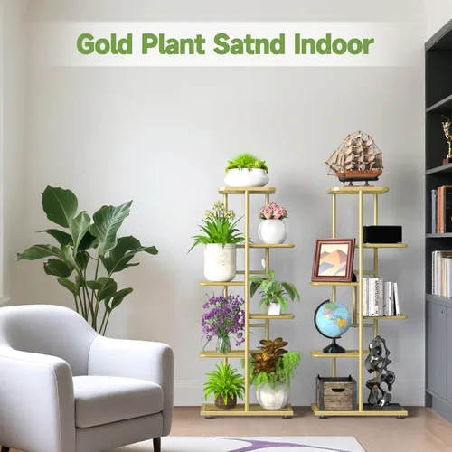 Miniatura 6 de Soporte para plantas de 6 niveles dorado para interiores y exteriores, estante de metal para esquinas actualizado para múltiples plantas