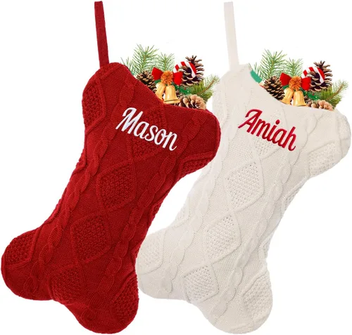 Miniatura 12 de Calcetín de Navidad Personalizado Grande Tejido Personalizado Bordado con Nombre Calcetín de Navidad para Familia Niños Mascotas Decoración