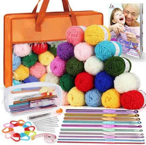 Miniatura 9 de Hilo de Ganchillo para Tejer, Aeelike 1093 Yardas de Hilo Acrílico para Tejer, Kits Completos de Ganchillo para Principiantes y Profesionales