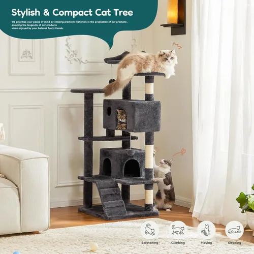 Miniatura 2 de DUMOS Torre de árbol para gatos de interior de 54 pulgadas, casa de mascotas de varios niveles para gatos grandes con 2 condominios, postes Azul