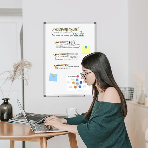 Miniatura 6 de Pizarra blanca de doble cara, borrado en seco de 20 x 30 pulgadas para pared con marco de aluminio plateado, pizarra blanca magnética para oficina