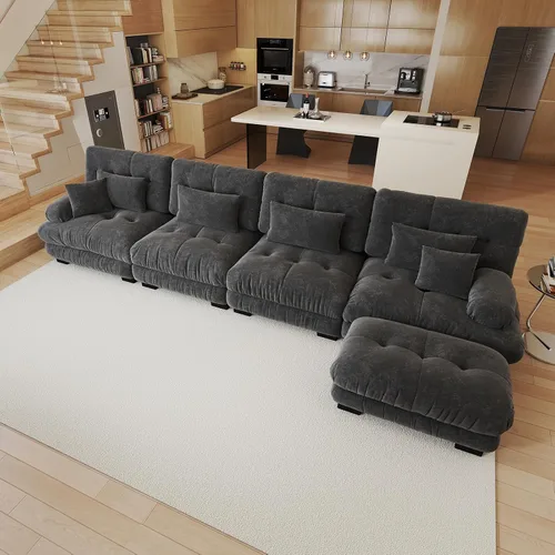 Miniatura 46 de Sofá modular de gran tamaño de 94 pulgadas, sofás seccionales grandes de color beige y blanco para sala de estar, juego de sofá de terciopelo, sofás