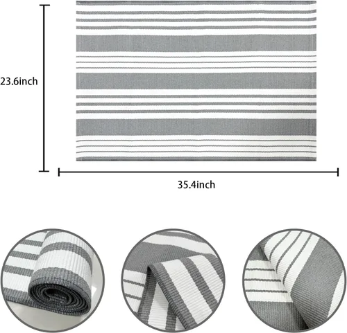 Miniatura 2 de USTIDE Tapete a rayas para puerta delantera 23.6'' x 35'' gris de algodón, alfombra para puerta delantera lavable, tapetes para puerta exterior