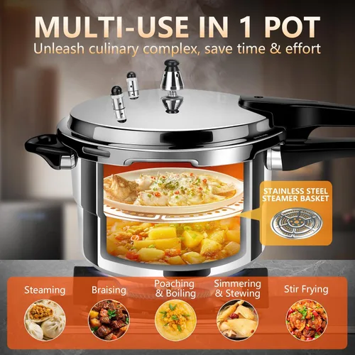 Miniatura 6 de Olla a presión de 8 cuartos de galón + aluminio, ollas de presión para cocinar olla a presión de 8 cuartos de galón, compatible con inducción