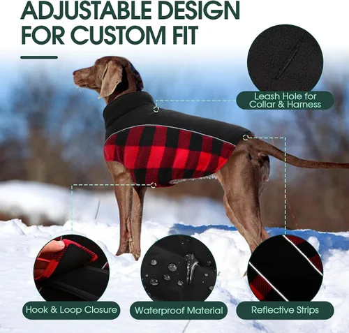 Miniatura 4 de Kuoser - Abrigo reversible para perros para climas fríos, abrigo de invierno impermeable reflejante para mascotas, abrigo para perros a cuadros