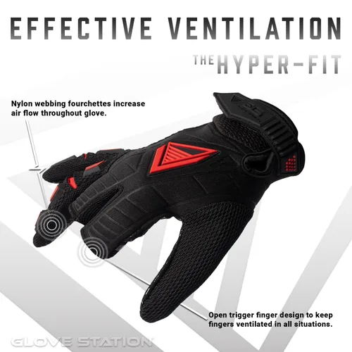 Miniatura 3 de Glove Station Hyper-Fit - Guantes tácticos de tiro y trabajo – Rojo, talla Grande, diseño sin dedos de 2 dedos para paintball y equipo de Airsoft