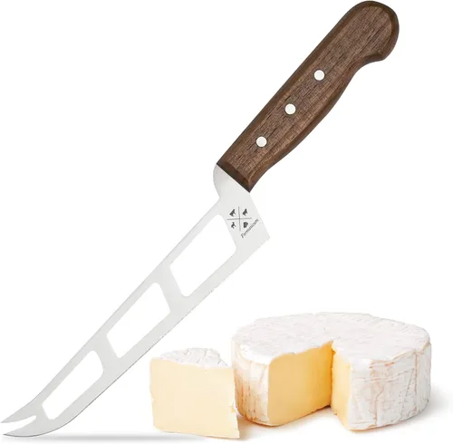Formaticum Cuchillo profesional de queso suave con horquilla, cortador de queso suave de 8 x 1.25 pulgadas, hoja de acero inoxidable antiadherente