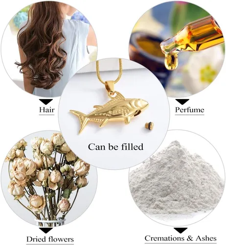 Miniatura 6 de Imrsanl Joyería de cremación para cenizas, collar de urnas de pescado para hombres y mujeres, joyería conmemorativa, gancho de pescado, cenizas