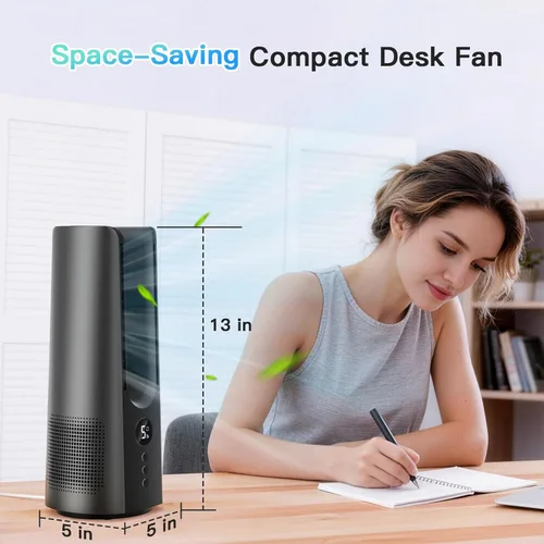 Miniatura 7 de 13 Inch Desk Fan, Portable Bladeless Fan, Small Quiet Table Fan with 60°Oscillating, 5 Speeds & 9H Timer, LED Display, Button Control, Easy to