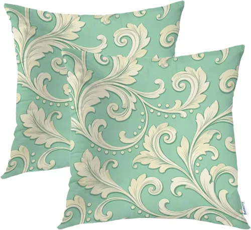 Miniatura 36 de Batmerry Juego de 2 fundas de almohada decorativas con estampado floral gris y blanco de 18 x 18 pulgadas, estilo victoriano con patrón de flores